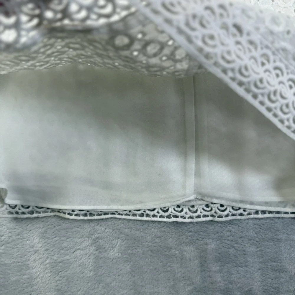 Adrianna Papell Mixed Lace Cotton Shift Dress Size 10 White Sleeveless High Neck